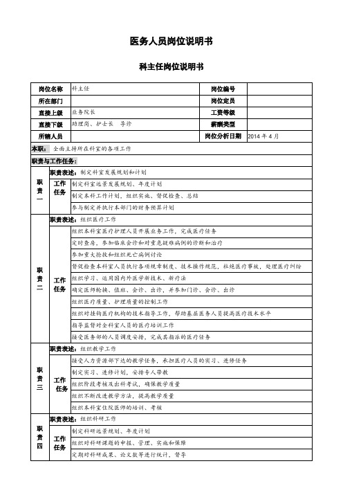 医务人员岗位说明书