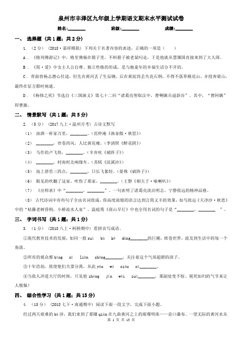 泉州市丰泽区九年级上学期语文期末水平测试试卷