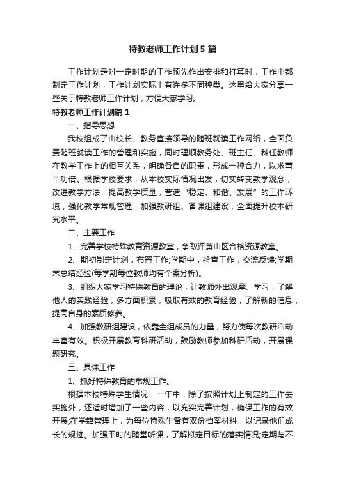 特教老师工作计划5篇