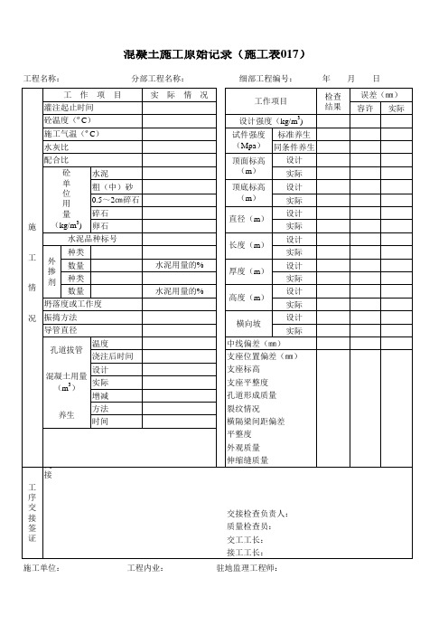 混凝土施工原始记录