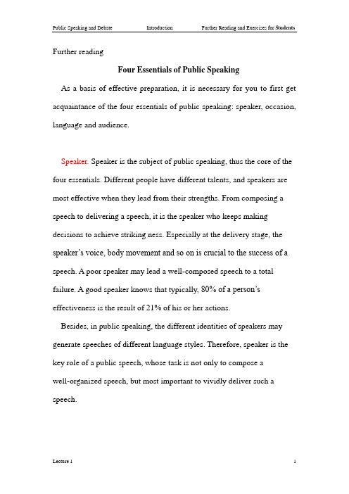 演讲Lecture 1 Further reading for students