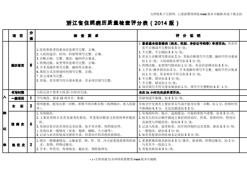 浙江省住院病历质量检查评分表(2020版)