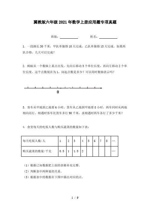 冀教版六年级2021年数学上册应用题专项真题