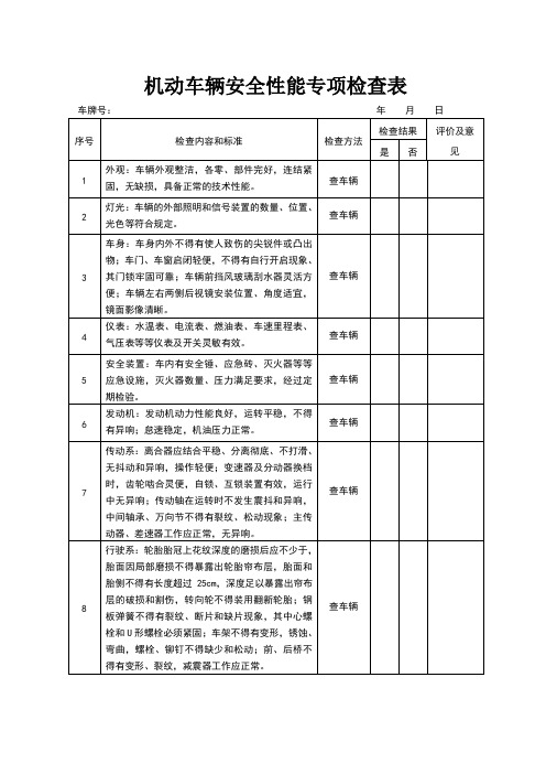 机动车辆专项安全检查表