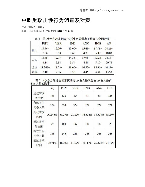 中职生攻击性行为调查及对策