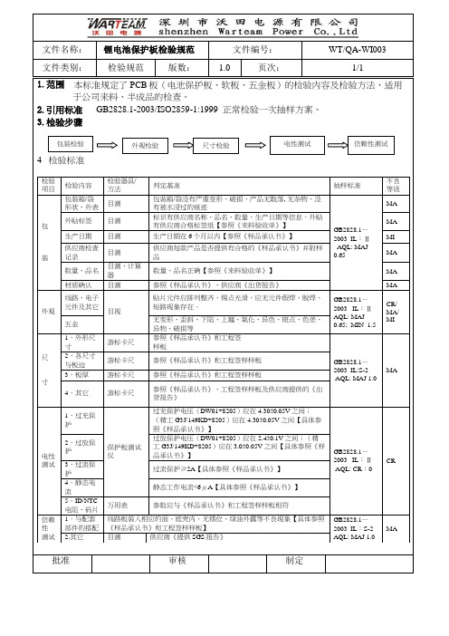 WI003锂电池保护板检验规范