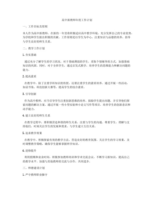 高中新教师年度工作计划