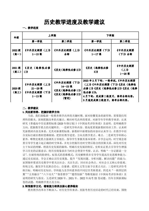 XX学校新课程标准高中历史教学指导意见