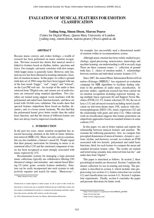 EVALUATION OF MUSICAL FEATURES FOR EMOTION CLASSIFICATION