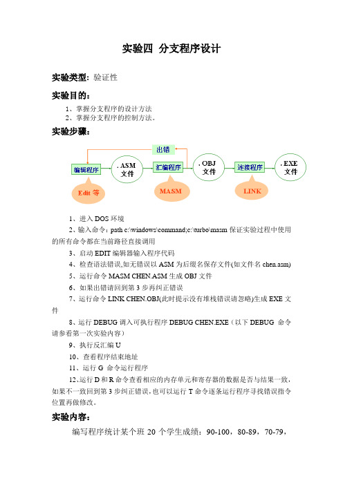 汇编语言实验四+分支程序设计