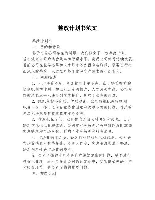 整改计划书范文