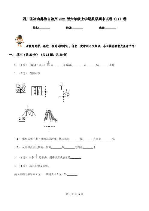 四川省凉山彝族自治州2021版六年级上学期数学期末试卷(II)卷