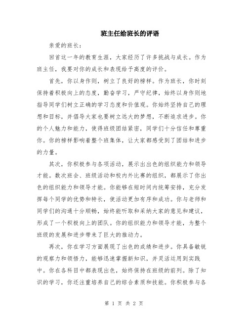 班主任给班长的评语