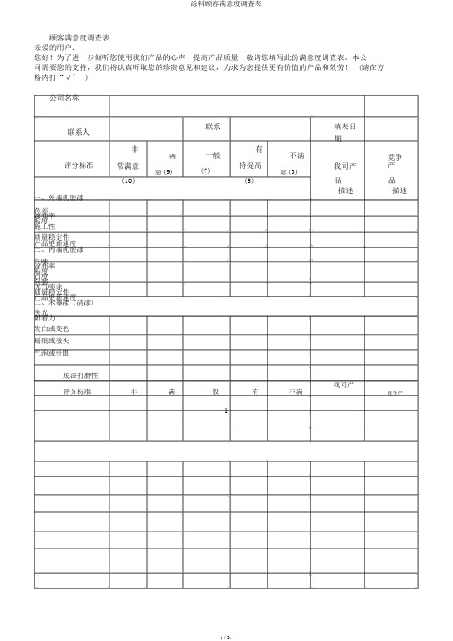 涂料顾客满意度调查表