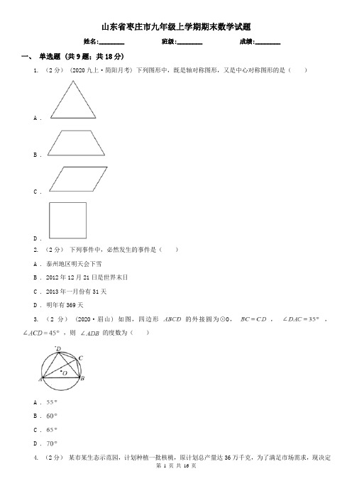 山东省枣庄市九年级上学期期末数学试题