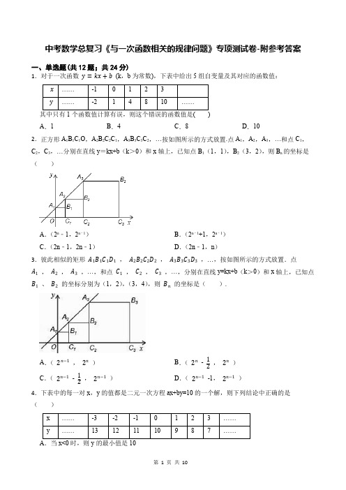 中考数学总复习《与一次函数相关的规律问题》专项测试卷-附参考答案