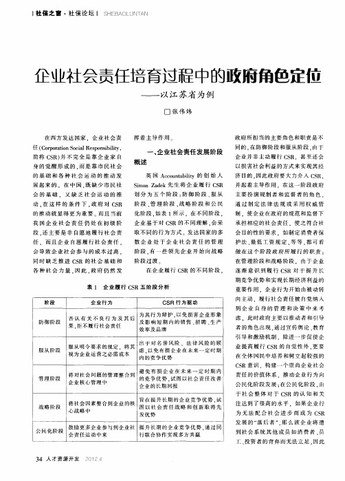 企业社会责任培育过程中的政府角色定位——以江苏省为例