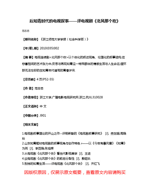 后知青时代的电视叙事——评电视剧《北风那个吹》