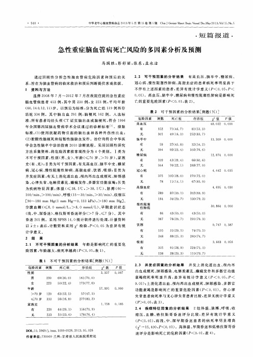 急性重症脑血管病死亡风险的多因素分析及预测