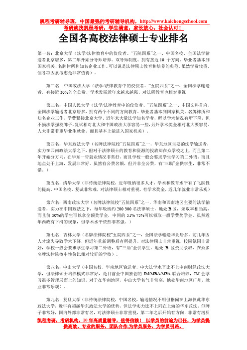 全国各高校法律硕士专业排名