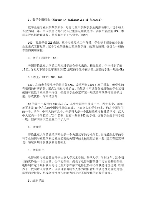 最新哥伦比亚大学优势专业