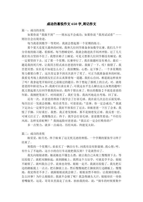 成功的喜悦作文650字_周记作文