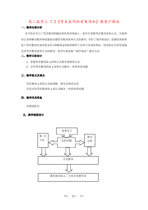 高二数学上 7.2《等差数列的前N项和》教案沪教版