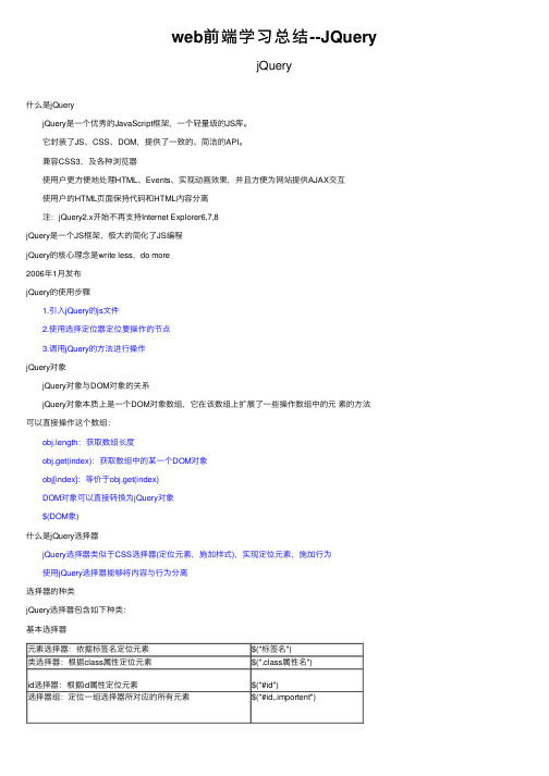 web前端学习总结--JQuery