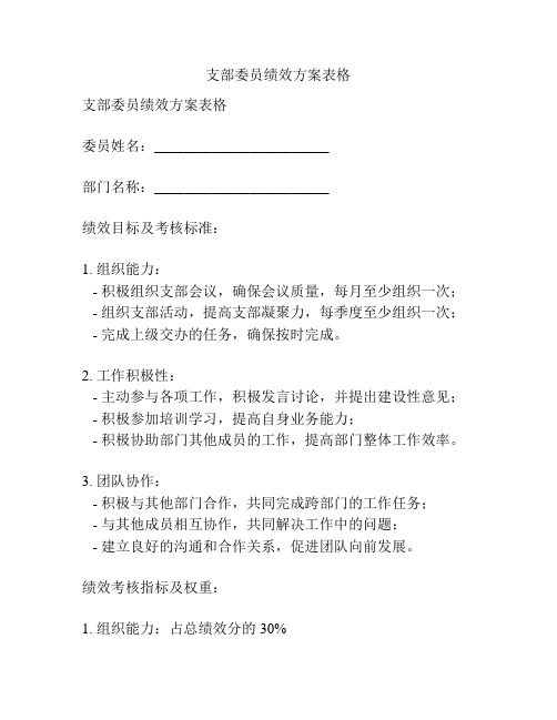 支部委员绩效方案表格