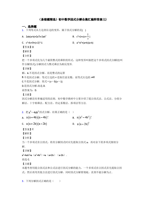 (易错题精选)初中数学因式分解全集汇编附答案(1)