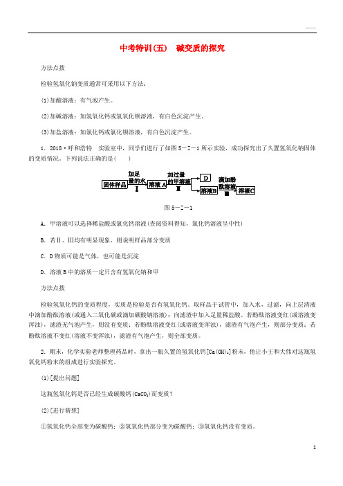 2019九年级化学下册 第八章中考特训(五)碱变质的探究同步练习 粤教版