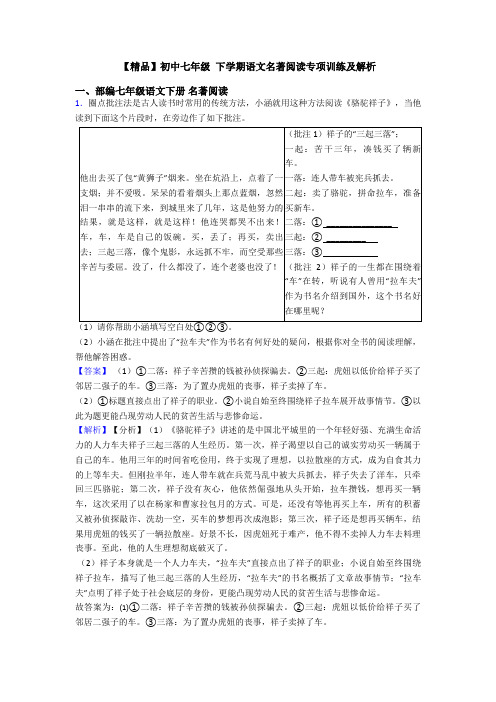 【精品】初中七年级 下学期语文名著阅读专项训练及解析