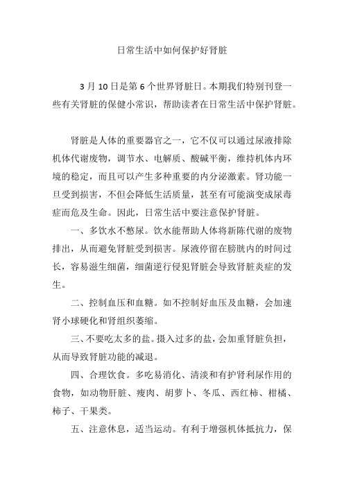 日常生活中如何保护好肾脏