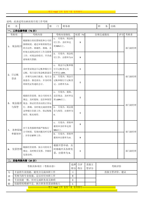 出纳员工作绩效考核表0226