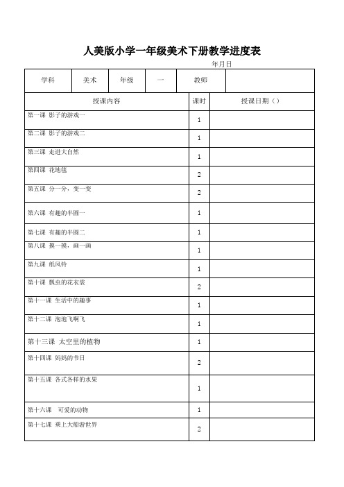 人美版小学六年级美术下册教学进度表