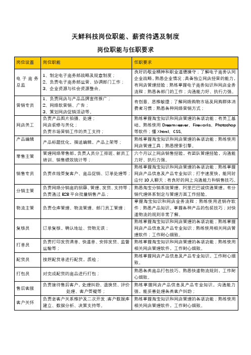 电子商务公司岗位职责及薪资