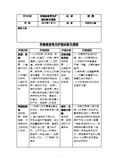 肿瘤患者常见护理诊断及措施