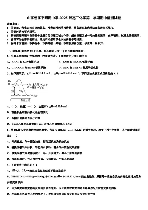 山东省东平明湖中学2025届高二化学第一学期期中监测试题含解析