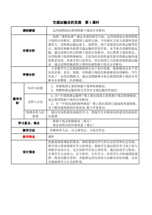 5.3.1 铁路运输和铁路干线(教学设计)-2015-2016学年七年级地理下册