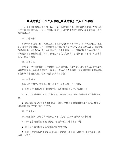 乡镇财政所工作个人总结_乡镇财政所个人工作总结