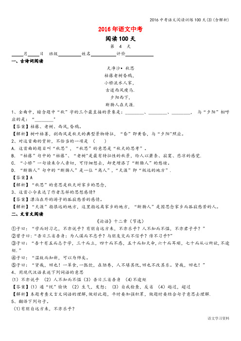 2016中考语文阅读训练100天(3)(含解析)