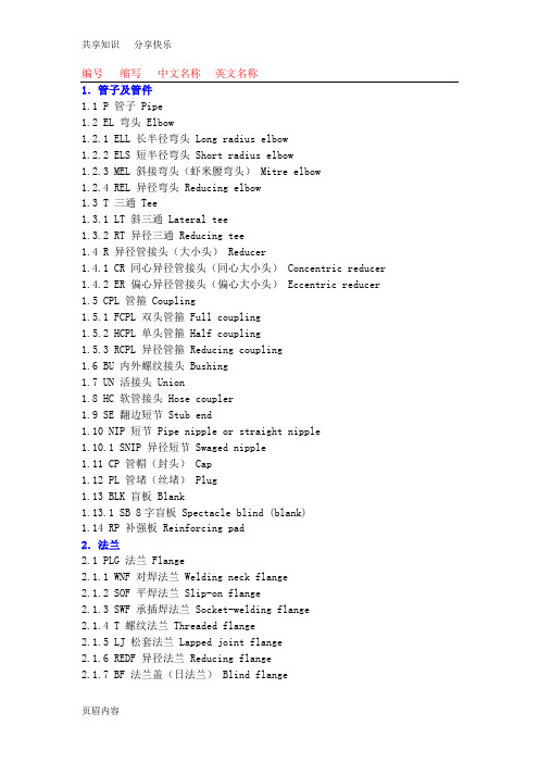 管道管件等等英文缩写