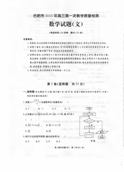 合肥市2015年高三第一次教学质量检测数学文试题