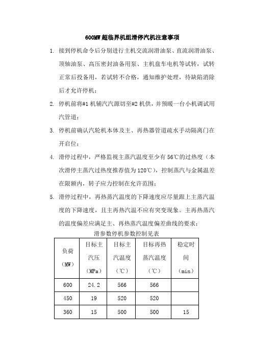 600MW机组滑停注意事项