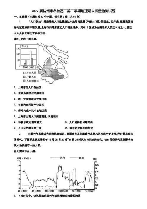 2022届杭州市名校高二第二学期地理期末质量检测试题含解析