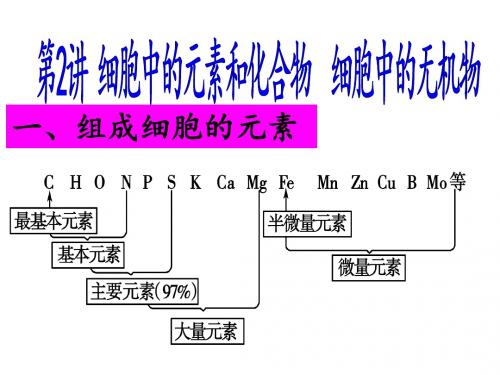 2019年高考生物大一轮精品复习课件：第2讲细胞中的元素和化合物 、细胞中的无机物 (共25张PPT)