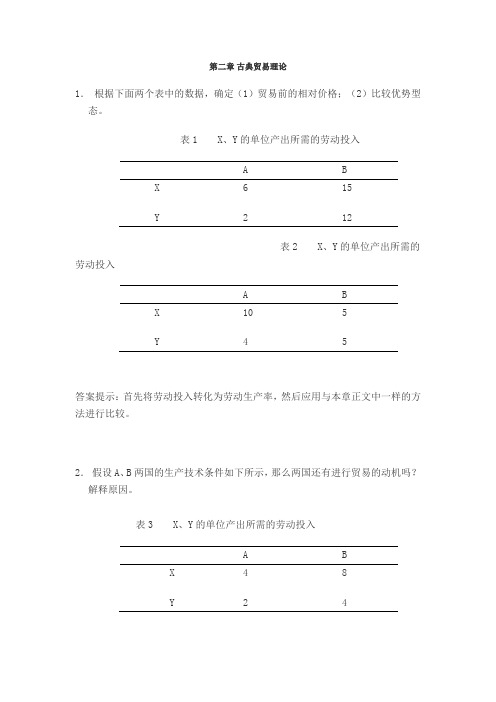 第二章绝对优势和比较优势理论习题