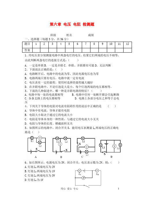 八年级物理 第六章 电压 电阻检测题 人教新课标版