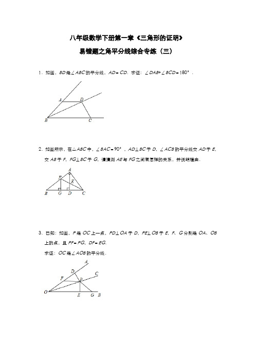 2020-2021学年北师大版八年级数学下册 第一章三角形的证明 易错题之角平分线综合专练(三)