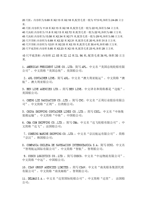 船公司简称